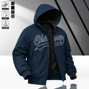 Men’s vintage letter hooded aviator jacket, wrinkle-resistant woven fabric, zip closure plus concealed side pockets that slide in, suitable for hip-hop outfits, everyday college wear, and road trips/vacations.