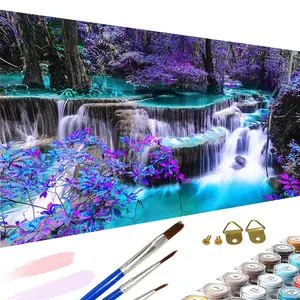 Paint by Numbers Kit for Adults Beginners - 35.4x15.7in/90x40cm Color Canvas, Easy DIY Purple Waterfall Acrylic Painting Set, Diy Painting Supplies - Home Decor, Creative Gift for Birthday, Mother's Day and Christmas, Without Frame