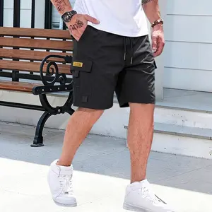 Men’s quick-dry lightweight polyester cargo shorts with a drawstring waist and no-zip pockets, suitable for basketball, beach, hiking, and travel — multifunctional casual athletic shorts