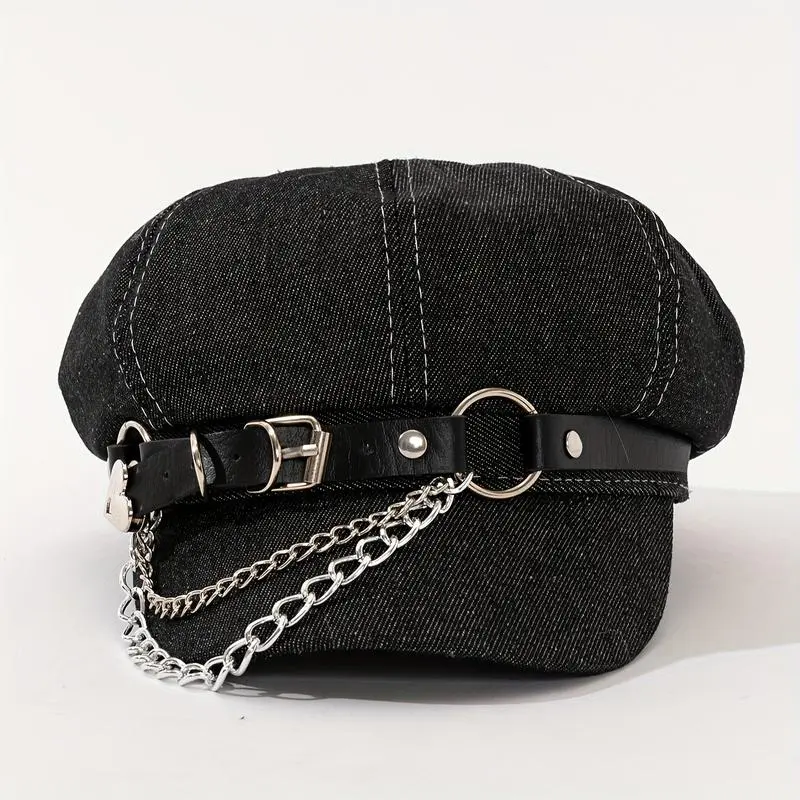 Vibrant Y2K Punk Hip-Hop Baseball Cap - Polyester with Metal Chain Link, Fuzzy Cat Ears, Bowknot Pin & Heart Pattern, Retro Style, Lightweight, Perfect for Birthday or Casual Wear, Hats For Women