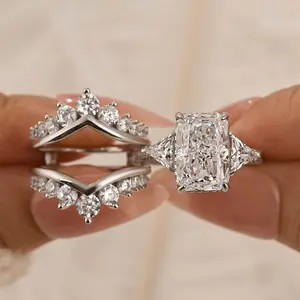 Maxine CZ 5Ct Radiant Cut Insert 2PC Engagement Ring,5A Cubic Zirconia Women's Ring Jewelry,Promise Ring for Daily,Travel,Proposal,Wedding,Birthday,Anniversary