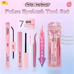 4-in-1 Lash Bond & Seal Kit, Portable & Travel-Friendly，Sweatproof Long-Lasting Bond, Oil-Free Remover, Precision Tweezers & Spoolie Brush | DIY At-Home Lash Extension Tools | Easy Apply Residue-Free
