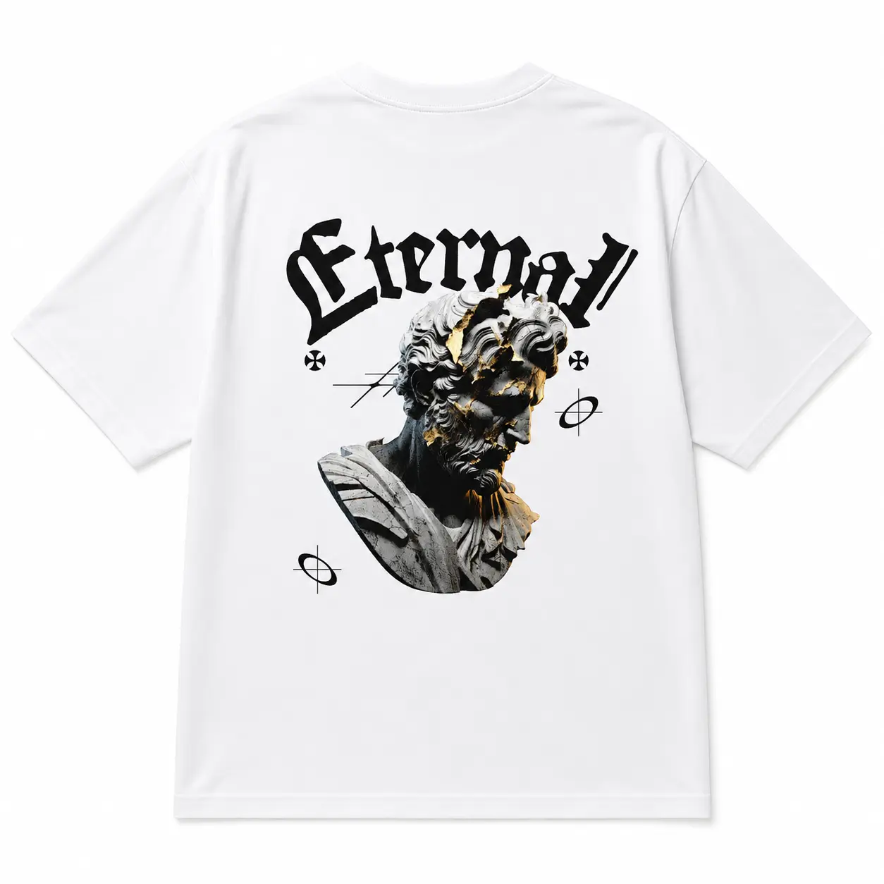A-Eternal Unisex Cut Short-Sleeve Crewneck Cotton T-Shirt Top - Greek Statue Gold Kintsugi Bust Print, Soft Breathable Clothes, Edgy Dark Aesthetic Summer Casual Streetwear Tee 3123