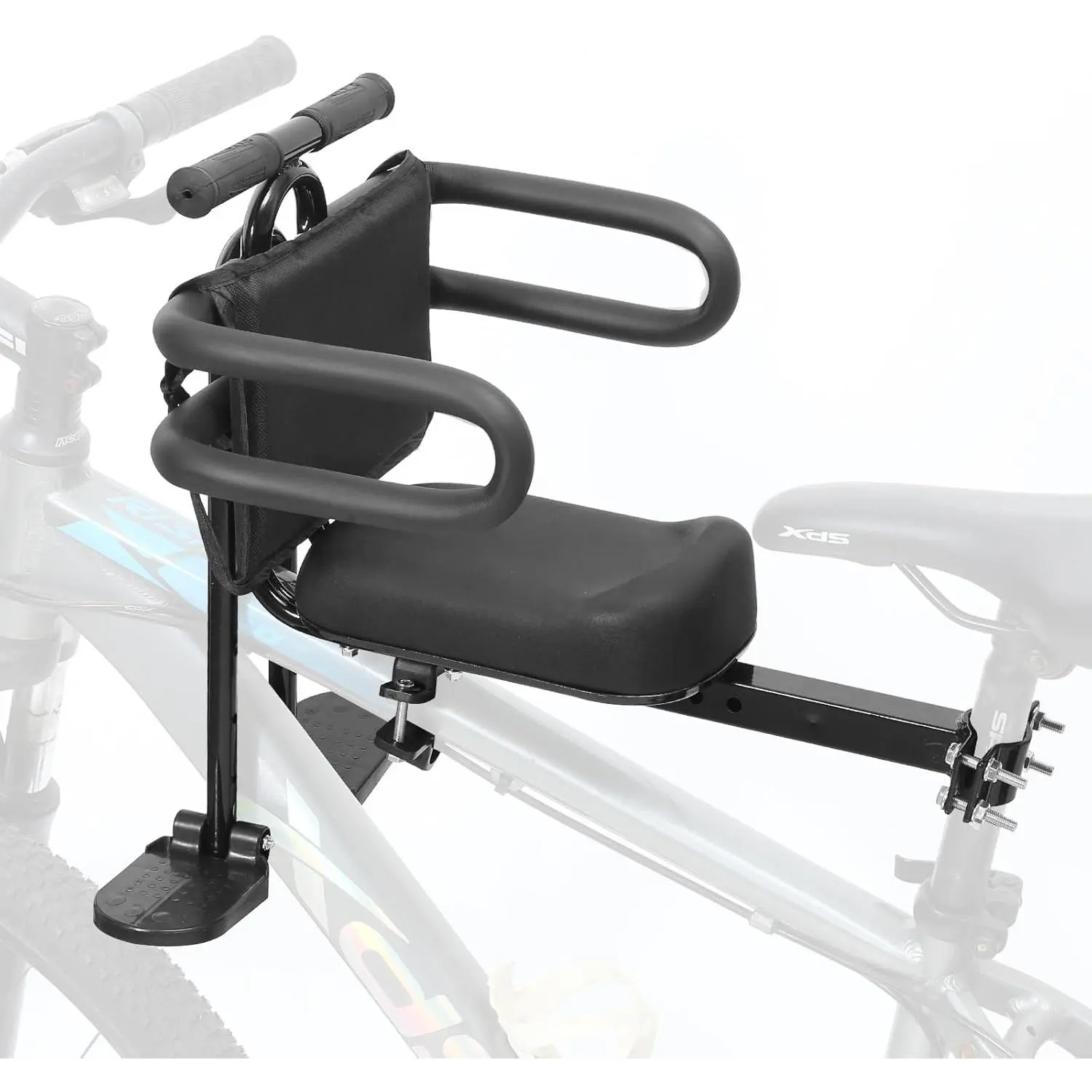 Kids Bike Seat Front Mounted with Handlebar, Detachable Front Mount Toddler Bicycle Seat with Foot Pedals for Children 2-5 Years, Compatible with Adult MTB Mountain Bikes, Lightweight, Aluminum
