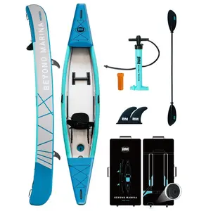 BEYOND MARINA 12.5 ft Inflatable Kayak, Rigid Drop-Stitch Floor, Stable Hard-Bottom Portable Kayak for Lake, River & Camping - Pathfinder