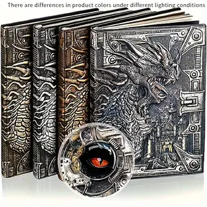2024-NEW-4 Pieces A5 Embossed Writing Hardcover Executive Journal for Business Women Men Dragon Leather Journal Dragon Leather Notebook Embossed Leather Journal Vintage Writing Notebook Antique Diary Notepad