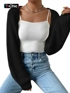 Women's long sleeved loose knit sweater short cardigan - suitable for leisure vacation - suitable for all seasons cardigan