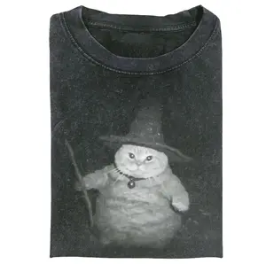 CAT Vintage Tee, Cat T-Shirt, Meme Cringe Funny Dumb Shirts, Unisex Movie Shirt Menswear Womenswear Streetwear Witch Cat Distressed Graphic T-Shirt Vintage Spooky Cat Wizard Oversized Tee Cute Gothic Witch Cat T-Shirt tiktok shop deals