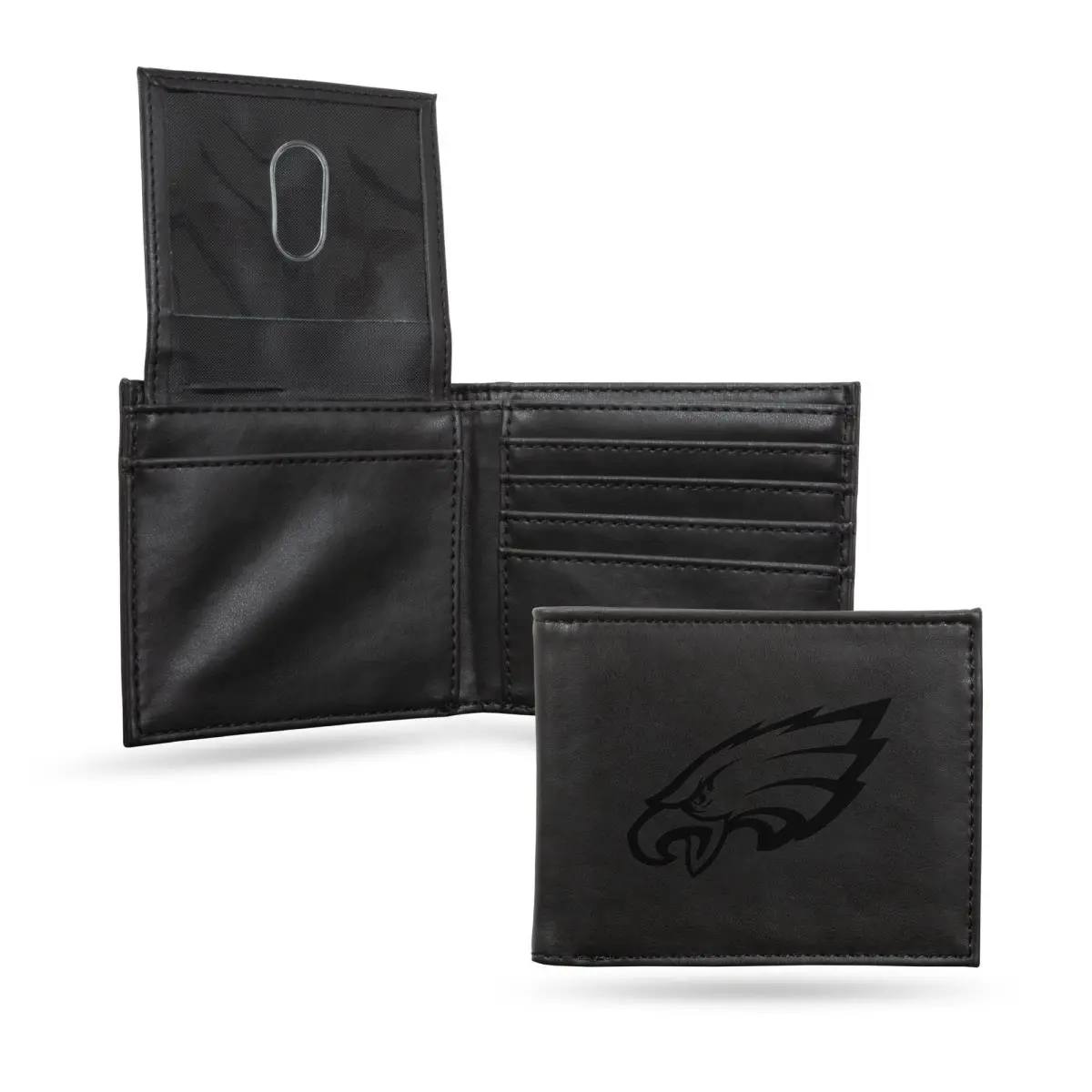 212 MAIN Men's Black Billfold Wallet - Laser Engraved Team Logo, Card Slots, Business Style Wallet