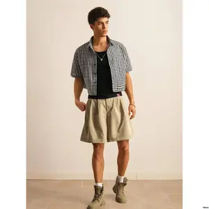 SWAVVY1pcMenY2KFunnyCasualFitHighStreetVintageStylePlaidCroppedShirtsBackToSchoolHalloween