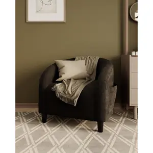 Garvee Velvet Accent Chair Club Chair Cozy Armrest Upholstered Barrel Chair with Solid Legs for Living Room Bedroom Study Waiting Room(Black)