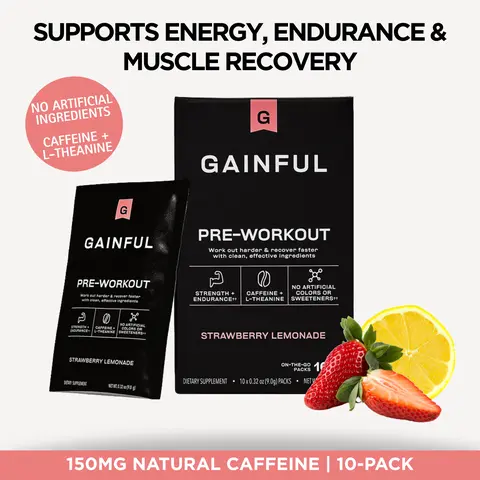 Gainful Pre Workout Powder with Creatine, Clean Energy, L Citrulline and Beta Alanine for Endurance, BCAA Blend for Muscle Recovery, Vegan, Non GMO, 10 Servings