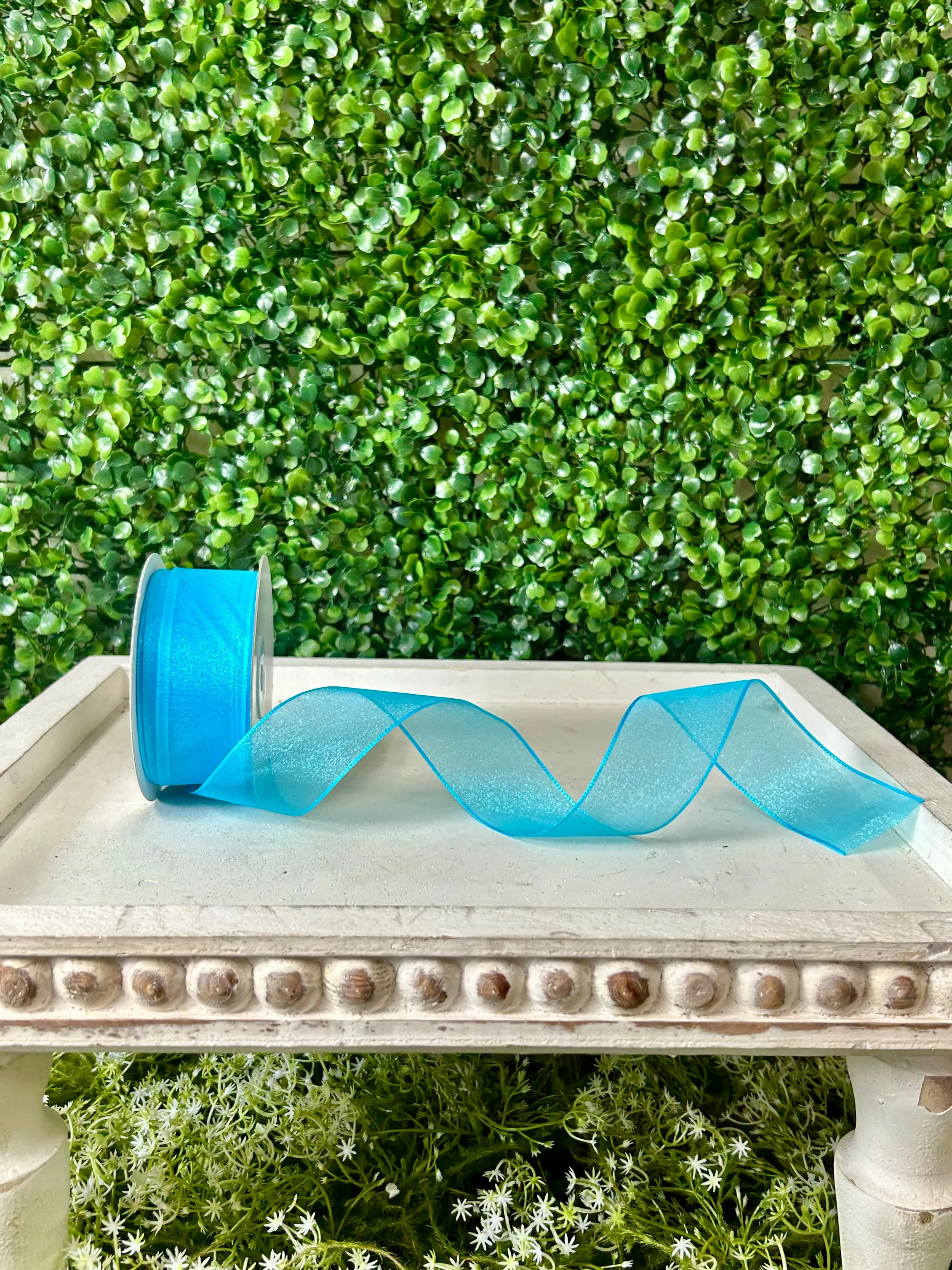 1.5 Inch By 25 Yard Turquoise Snow Organza Unwired Ribbon