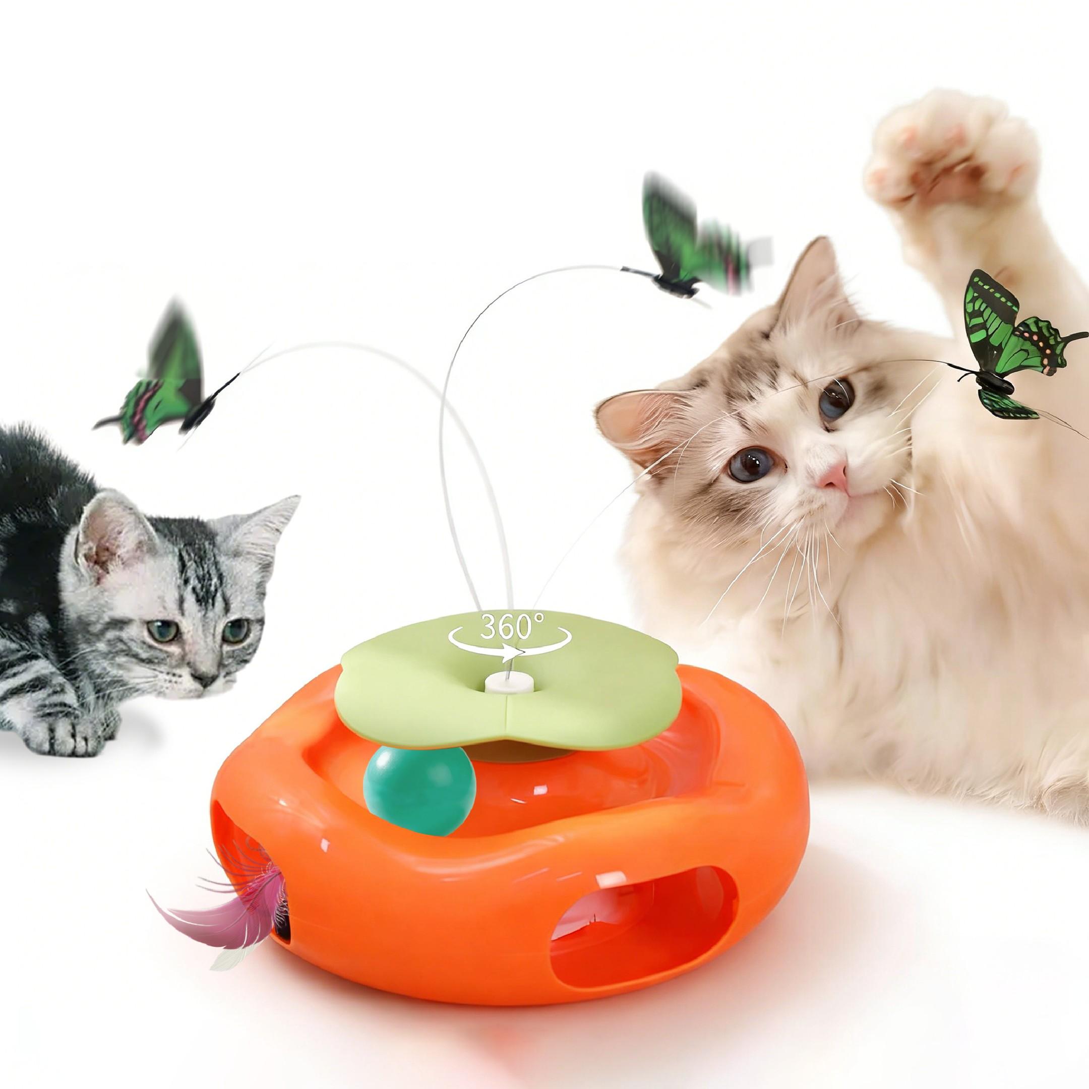 Interactive Cat Toy – 3-in-1 Automatic Fluttering Butterfly, Moving Feather & Track Ball Toy for Indoor Cats