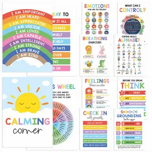 Calming Corner Posters Set, Emotional Regulation & Mental Health Charts for Kids, Classroom Decor with Feelings Wheel, Coping Skills & Breathing Exercises for Preschool & Elementary