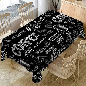 Rectangular Tablecloth for Café and Home, Coffee Elements Pattern, Indoor Outdoor Use, Perfect for Weddings, Parties, Restaurants, and Picnics