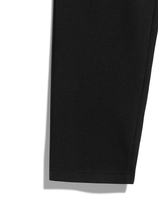 Autumn And Winter Two Piece Set Men'S Solid Color Casual Sports Suit, Half Zip Up Hooded Sweatshirt With Drawstring Waist And Pockets, Straight Leg - Fleece Lined, Warm Autumn Winter Outfit