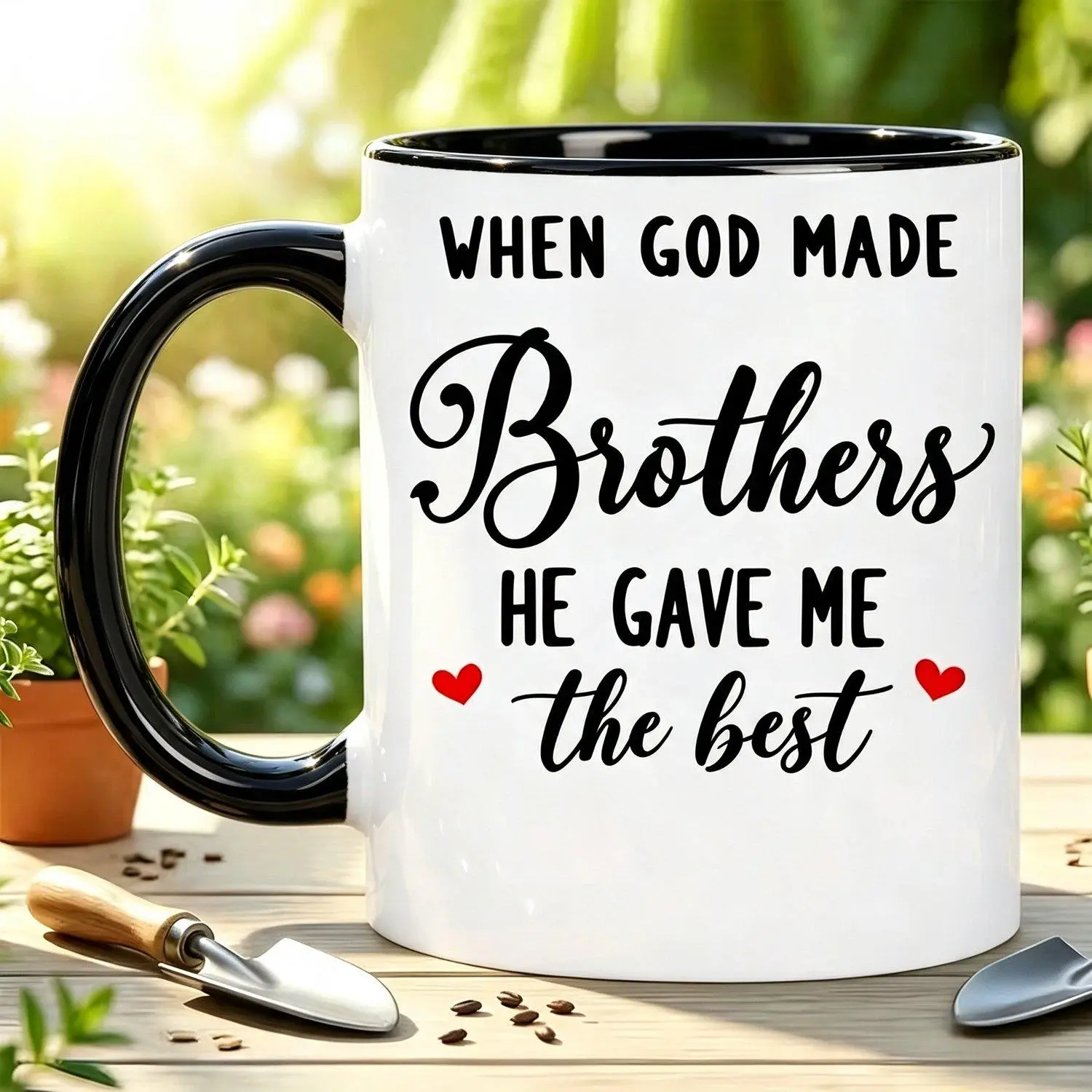 Brother' Day Present Brother Mug Cursive Heart & Rim Suitable for Hot/Cold Drinks Reusable Ceramic Coffee Cup for Brother Gift Birthdays Siblings Day