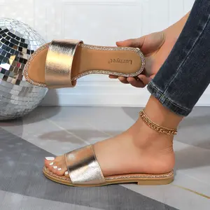 Womens Flat Sandals Rhinestone Glitter Fast Drying Open Toe Sandal Style Casual Indoor Outdoor Fashion Slides