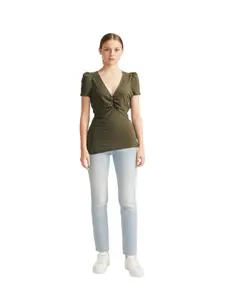 Women Top Inc International Concepts Ribbed Ruched Top Size Small Hunter Green