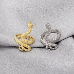 Elegant Golden Snake Ring for Women Girls Men, Vintage Gothic Spirit Snake Adjustable Ring Jewelry Gift, Popular Serpent Statement Ring, Trendy Gold Tone Animal Ring for Parties Daily Wear, Cool Fashion Accessory for Couples Friends Must Have Daily