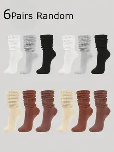 Socks Set, Girls' Solid Color Crew Socks, Simple Versatile Knitted Split-Toe Socks, Fall Winter Warm Mid-Calf & Long Socks, Casual Soft Socks, Casual Comfy Socks