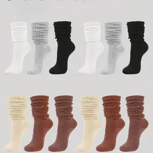 Socks Set, Girls' Solid Color Crew Socks, Simple Versatile Knitted Split-Toe Socks, Fall Winter Warm Mid-Calf & Long Socks, Casual Soft Socks