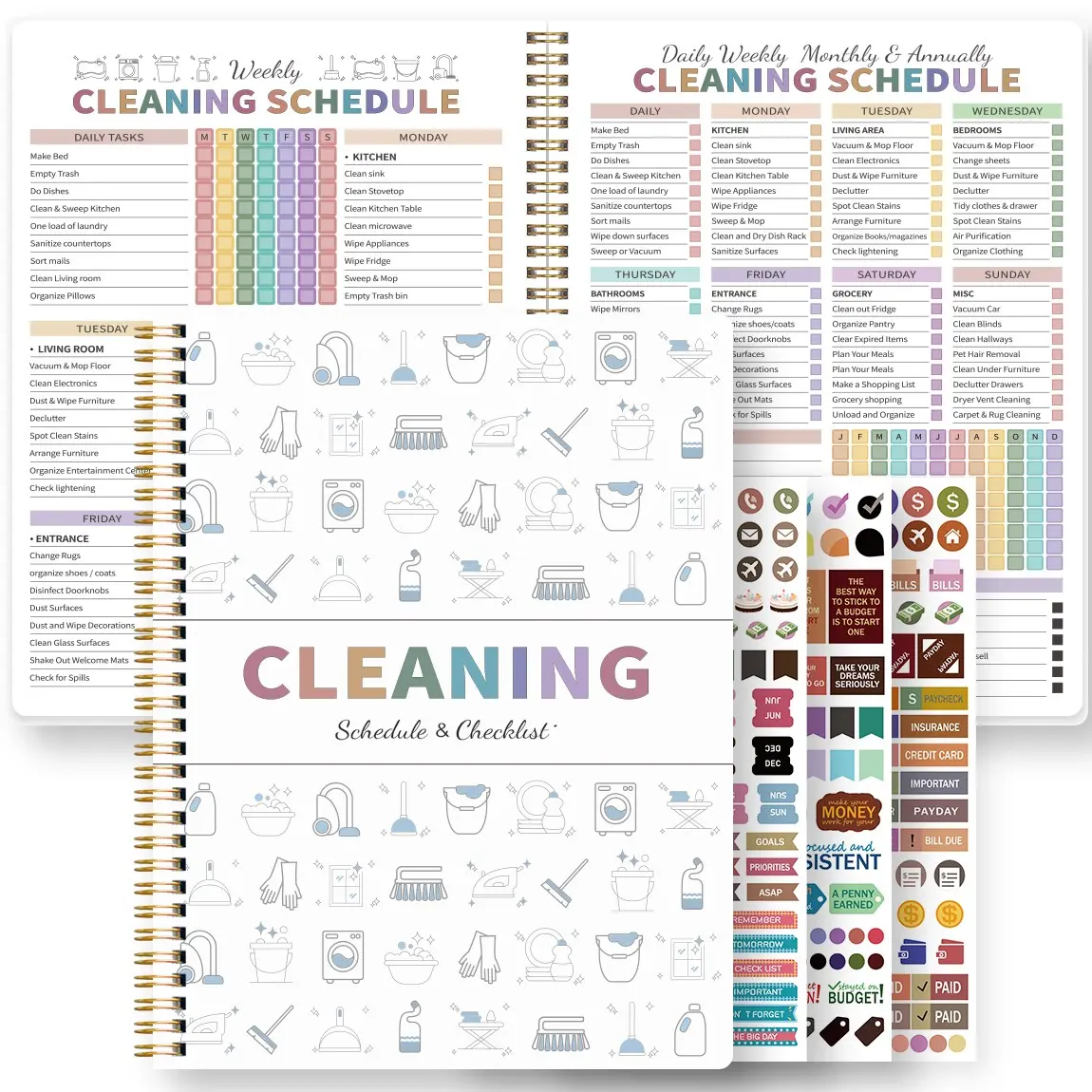 A5 Cleaning Planner Notebook, Household Cleaning Planner, Home Chore Management Journal, Weekly Monthly Cleaning Schedule, Task List, Checklist Organizer, Stickers Included, Home Organization Planner