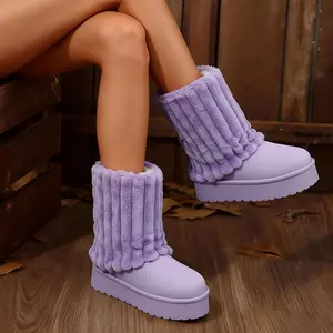 Women's Flod Over Platform Snow Boots Mid-calf Boots Faux Suede Fuzzy Faux Fur Lined Round Toe Anti-slip Comfortable 2025 Winter Warm Footwear Cozy Indoor Outdoor Shoes for Daily Wear