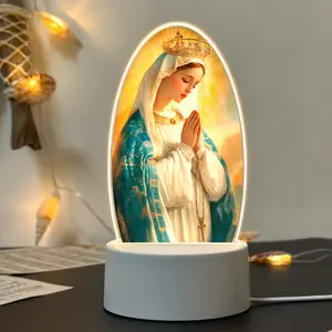 Mary Night Light, Acrylic Round LED Lamp, USB Desktop Decorative Light, USB Powered Lamp, Christian Religious Design, Perfect Gift for Holidays