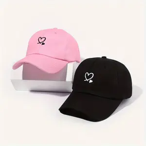 2pcs Unisex Embroidered Double Heart Baseball Caps, Adjustable Buckle Closure, Sun Protection, Holiday Theme Outdoor Leisure Hats Casual Headgear