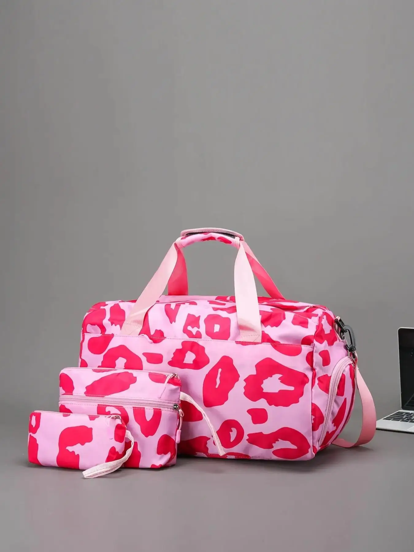 Casual Leopard Print Travel Bag Set, 2024 New Trendy All Over Print Lightweight Large Capacity Travel Bag Set, Including Travel Bag, Storage Bag & Han