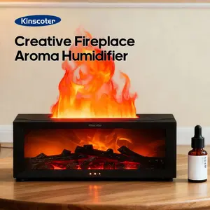 Kinscoter Creative Fireplace Aroma Diffuser 150ml Essential Oil Air Humidifier with Remote Control Desktop Decoration for Home Holiday Gift