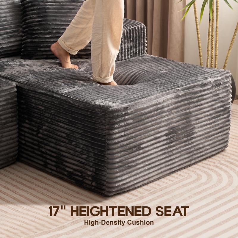 CAODOC Oversized 135" U Shape Cloud Couch Plus Sectional Sofa with Chaise Modern Modular Sofa with 6 Soft Pillows & Lounge Chairs Boneless Upholstered Couches for Living Room Bedroom Plush Corduroy Fabric