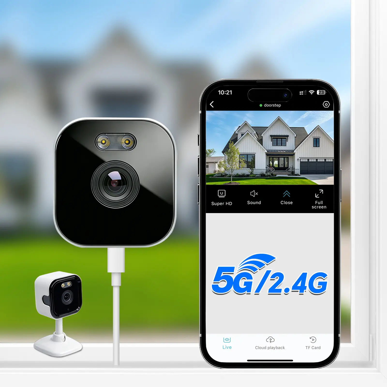 3MP 2K Window Security Camera, 2.4GHz & 5GHz WiFi Indoor Home Camera with Anti-Glare Full-Color Night Vision, AI Person & Motion Detection, 24/7 Recording, 2-Way Audio, Quick & Easy Installation