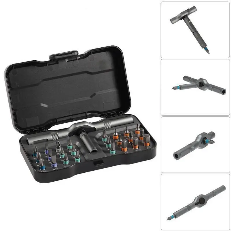 24-In-1 Magnetic Screwdriver Set,Diy Modular Multipurpose Ratchet Screwdriver,Compact & Portable Ratchet Screwdriver Bit Set for Various Home Repairs,Detachable T-shaped Ratchet Handle Hardware,Precision Screwdriver Tool Kit,Switchablescrewdriver