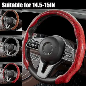 Wood Grain Steering Wheel Cover Anti-Slip for O/D Type 14.5-15 Inch Ultra-Thin Breathable Sport Cassette Car Accessories