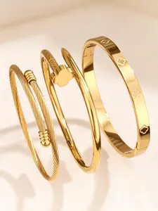 3pcs Women's Stainless Steel Cuff Bracelets, Rhinestone Bangle Bracelet, Rhinestone Floral Nail Design, Boho Chic All-Season Accessory, Ideal Gift for Her