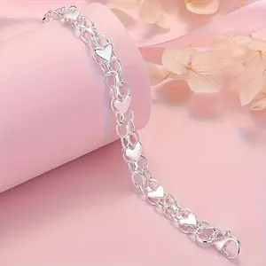 GleamJoy L 925 Sterling Silver Bracelet - Hypoallergenic, Durable & Perfect For Couples, Everyday Accessory|Boho Style|Hypoallergenic Bracelet bangle high appearance bracelet popular gift