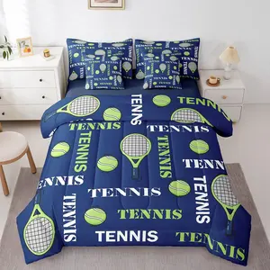 Feelyou Boys Tennis Comforter Set with Sheets - Sports Theme Bedding Set, Tennis Bedspread, Ball Gamer Decor Bed-in-a-Bag, Blue Linens Collection
