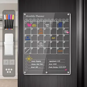 Acrylic Magnetic Fridge Calendar Magnet, Strong Clear Dry Erase Board Calendar for Refrigerator, Vertical 2in1 Monthly Planner & To Do List, Whiteboard Organizer for House Decor, White