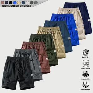 Men’s casual cargo shorts, solid color loose straight-leg shorts with multiple pockets and an elastic waistband that can be adjusted with a drawstring; comfortable, breathable casual shorts suitable for home leisure, everyday wear, and outdoor activities.