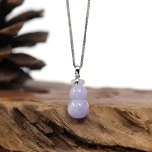 14K White Gold Jadeite Jade Good Luck Hulu Bottle Gourd Necklace