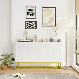 white 25 cupboards & cabinets Stylish and Functional 4-Door Storage Cabinet with Square Metal Legs and Particle Board Material,for Living Room and Kitchen,White