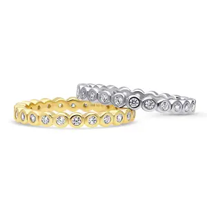 BERRICLE Yellow Gold Flashed Sterling Silver Bubble Rings Stackable Eternity Band Ring Set for Women, Bezel Set Round Cut Cubic Zirconia CZ