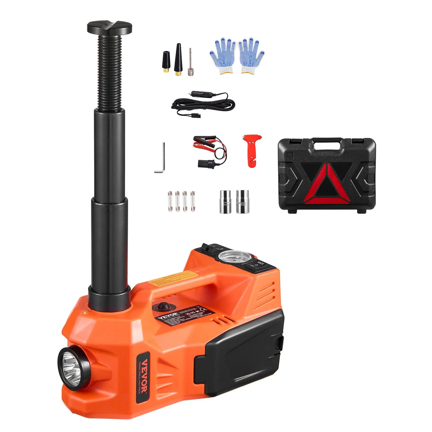 【summerfinds】VEVOR Electric Car Jack, 5 Tons /11000 lbs, Electric Scissor Jack with Built-In Inflator, 12V Adjustable Tire Change Replacement with Secure Hammer & LED Light, Portable Jack kit for Sedan, SUV, Truck