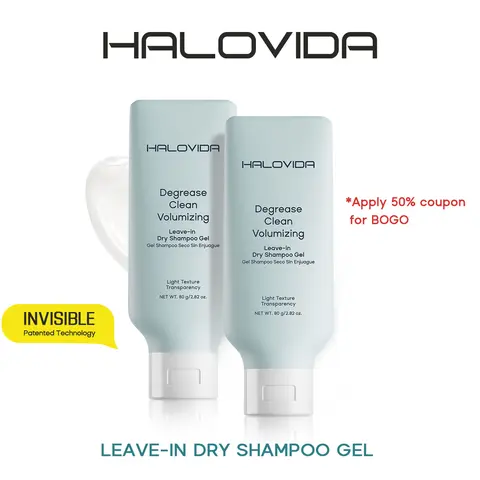HALOVIDA Leave-in Dry Shampoo Gel, Instant Oil Absorption, Invisible Volume, Long-Lasting Oil Control, 4D Hyaluronic Acid, Silk Protein, Lightweight & Refreshing, Suitable for All Hair Types, 2.28oz, Gentle & Smooth, #backtoschool