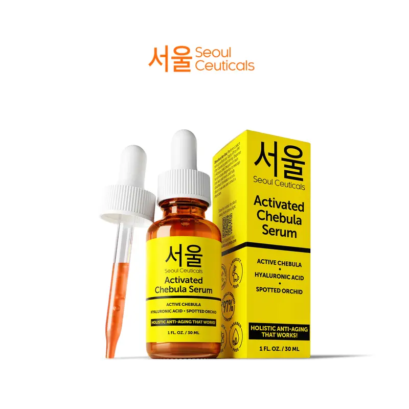 Activated Chebula Serum - SeoulCeuticals Korean Anti-Aging Serum Formula with Hyaluronic Acid & Spotted Orchid for Youthful Glowing Skin 1oz