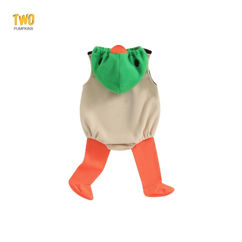 Baby Duck Costume, Sleeveless Hooded Zipper Closure Romper with Leg Warmers Halloween Cosplay Costume