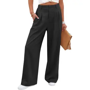 ANRABESS Women Wide Leg Pants Stretchy Work Dress Pants Waffle Knit Business Casual Pull On Palazzo Pants Slacks Trousers Outfit